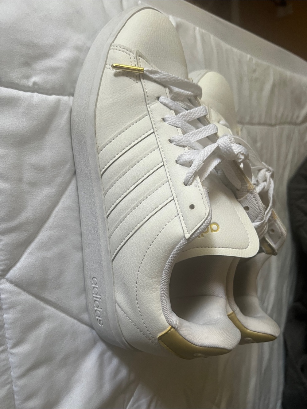 adidas White Leather Women’s Sneakers with Gold Logo - Picture 2 of 4